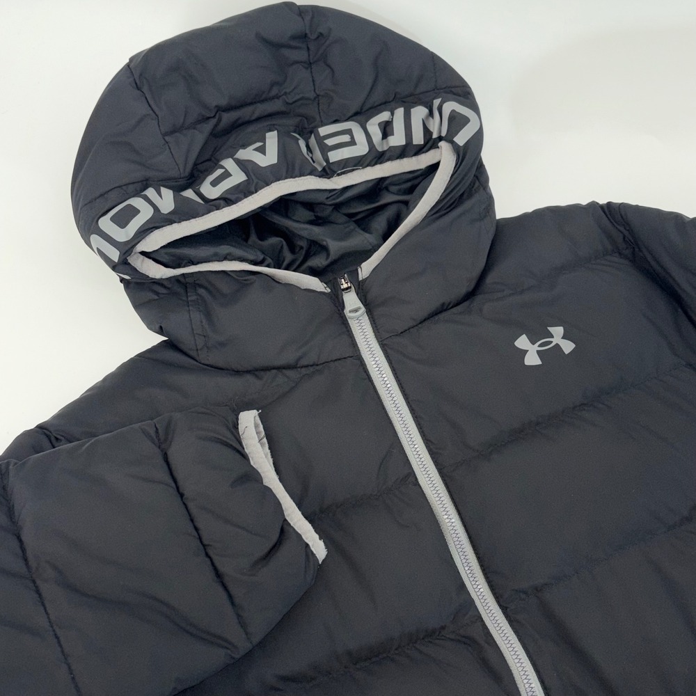 Under Armour ColdGear Puffer Jacket Kids Youth XL Black Full Zip Hooded Coat